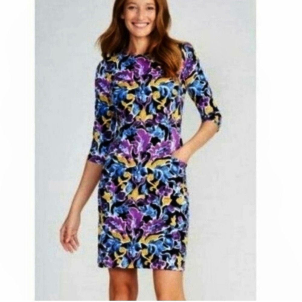 J. McLaughlin Colorful Floral Catalina Cloth Sheath Dress SMALL Pockets